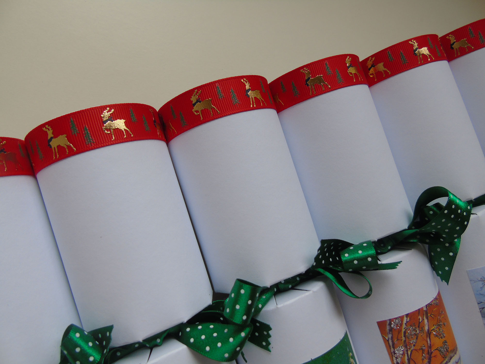 luxury red ribbon with gold reindeer motifs