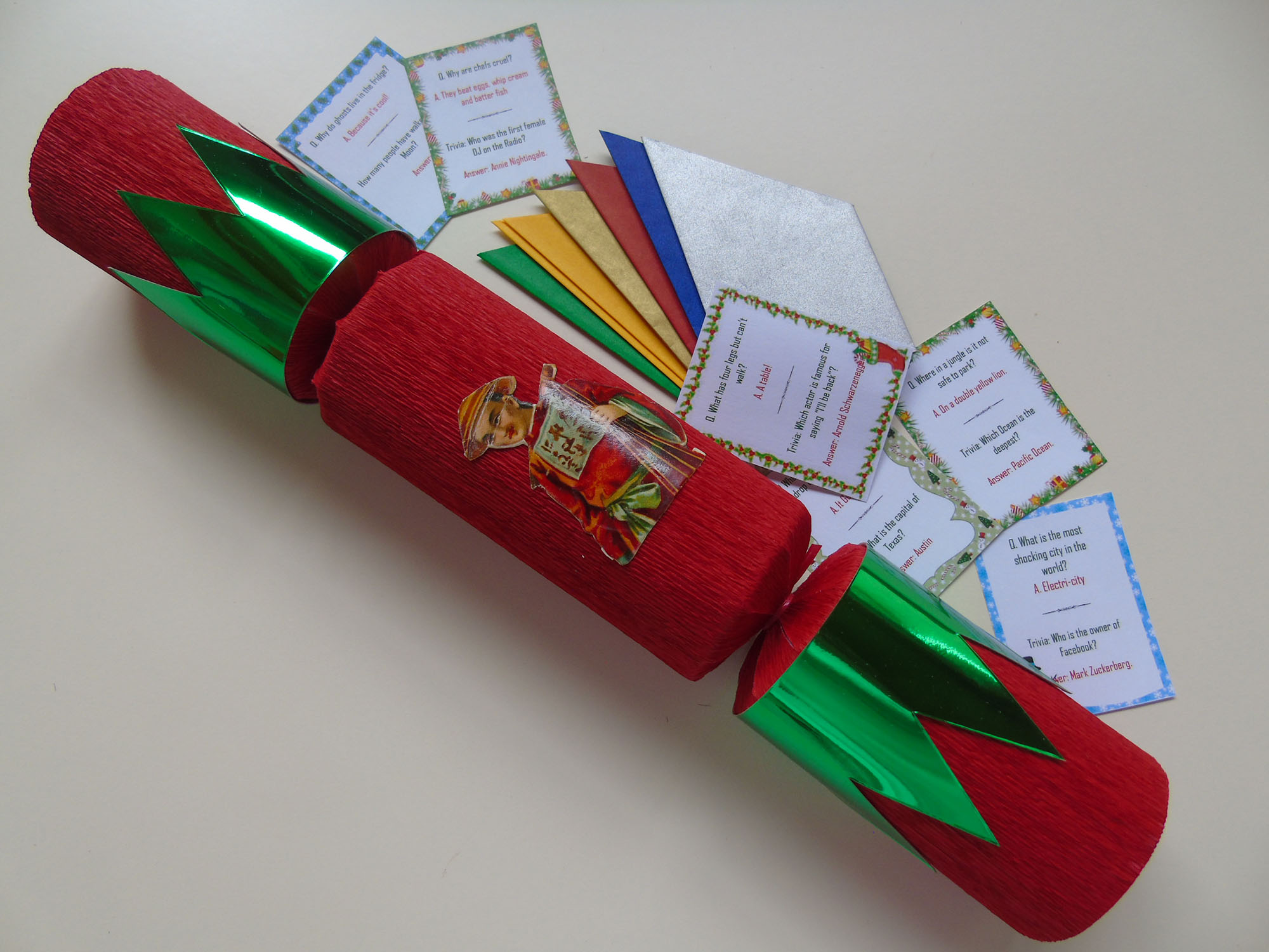 A single Vintage Christmas Cracker with hats and jokes included